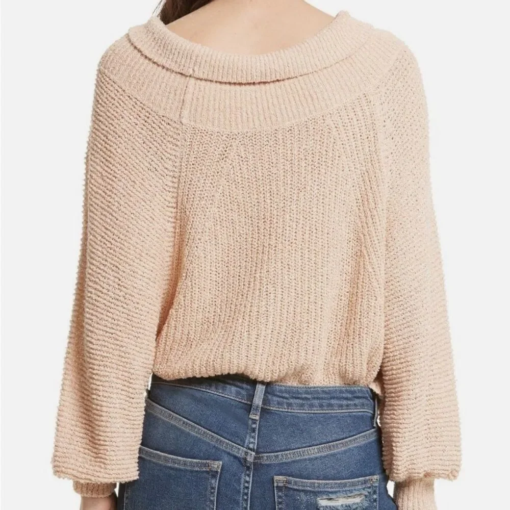 Free People Edessa Cowl Neck Pullover Sweater Tan